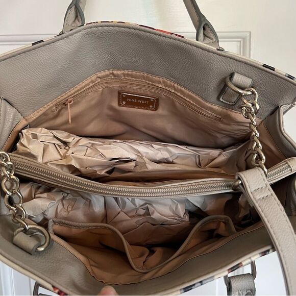 Nine West Gray and Pink Satchel with Floral Accents - Picture 6 of 7